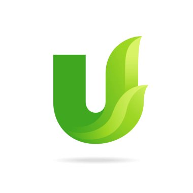 U simgesi yeşil yaprakları ile. Vektör eko tasarım.