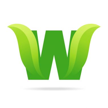 W simgesi yeşil yaprakları ile. Vektör eko tasarım.