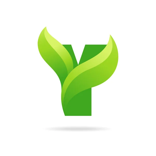 Y pictogram met groene bladeren. Vector eco design. — Stockvector