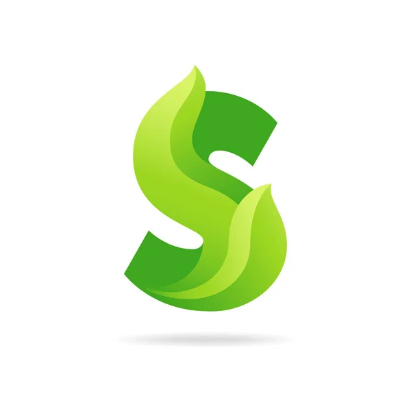 녹색 잎을 가진 S 아이콘입니다. 벡터 에코 디자인. — 스톡 벡터