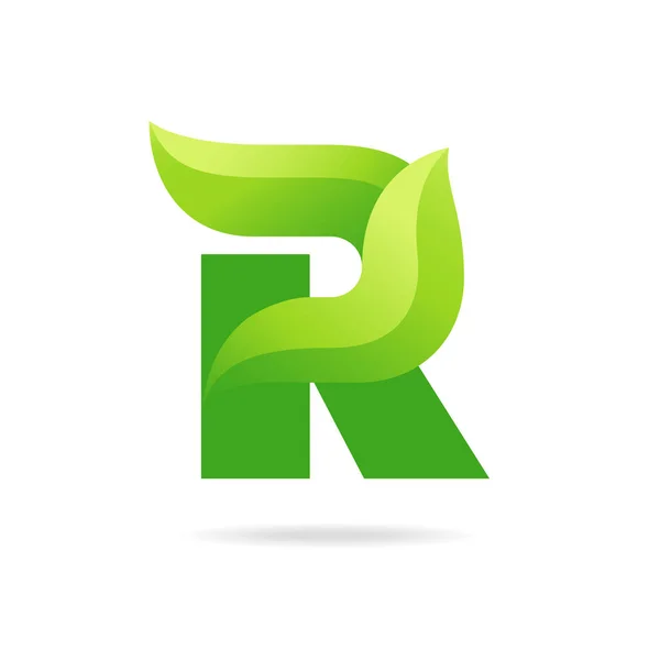 緑の葉と R のアイコン。ベクトル エコ設計. — ストックベクタ
