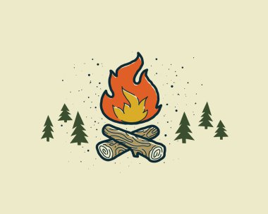 Çizilmiş kamp ateşi resimde el.