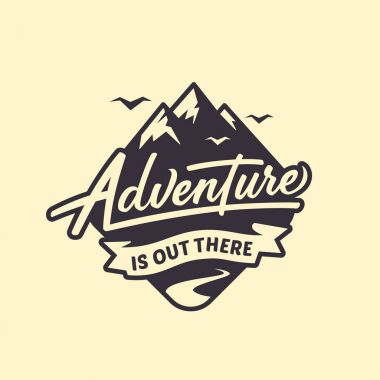 Macera burada. Yazı ilham verici tipografi illüstrasyon.