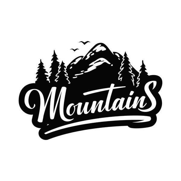 Vector mountains emblem. Lettering typography design.