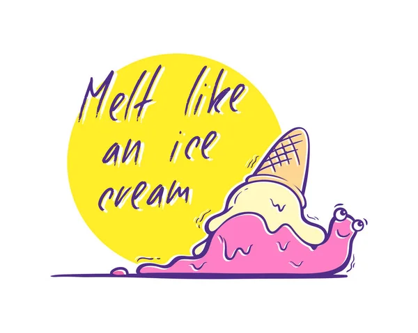 アイスクリームのように溶けます。アイス クリーム コーンは、地面に落ちる。ベクトル図. — ストックベクタ