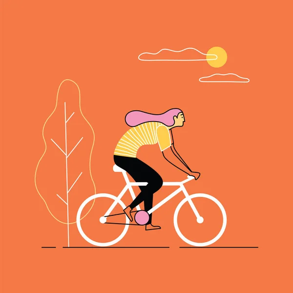 Dívka jedoucí na kole. Vektorové ilustrace. — Stockový vektor