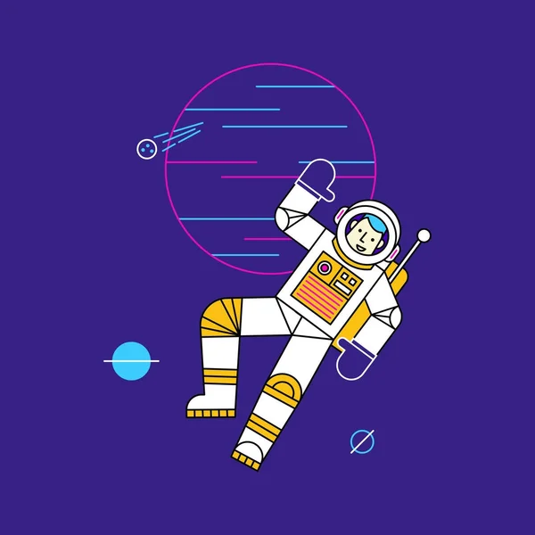 L'astronauta galleggia nello spazio. Illustrazione vettoriale . — Vettoriale Stock