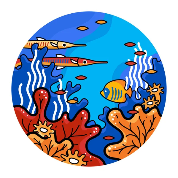 Море Кораллами Мелкими Рыбками Векторная Иллюстрация — стоковый вектор