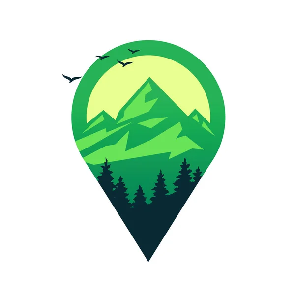 Mapa pin con montañas, icono de vector . — Vector de stock
