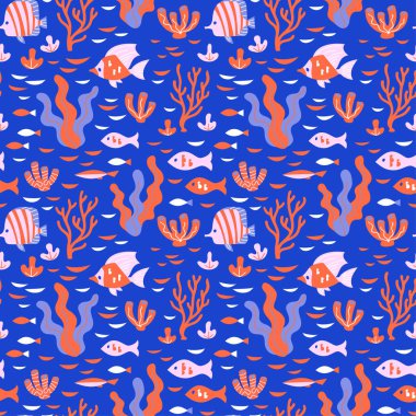 Balık ve deniz dibinin seamless modeli.