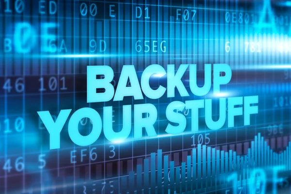 Faça backup de suas coisas conceito abstrato azul texto fundo azul — Fotografia de Stock