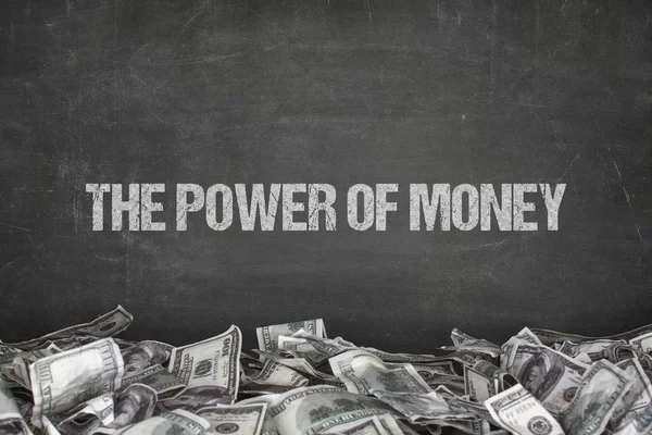Η δύναμη του χρήματος κείμενο σε μαύρο φόντο — Φωτογραφία Αρχείου