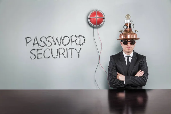 Текст безопасности пароля с винтажным бизнесменом — стоковое фото