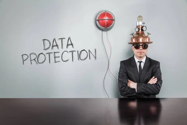 Data protection text with vintage businessman — Stock Photo, Image