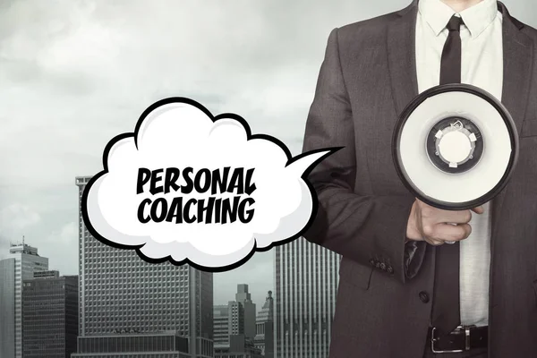 Personal coaching text on speech bubble with businessman — Stock Photo, Image