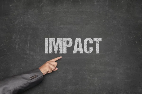 Impact with hand pointing on blackboard — Stock Photo, Image