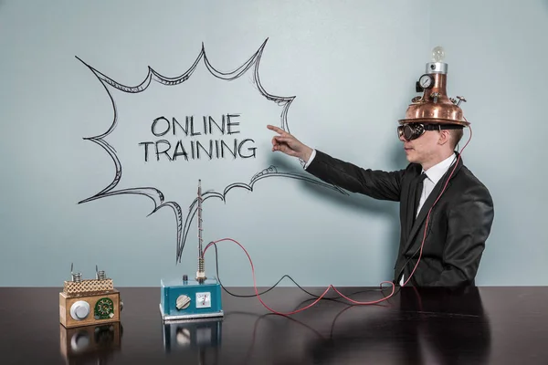 Online trainingsconcept met vintage zakenman — Stockfoto