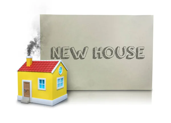 Smoke Emitting From Model Home Chimney By New House Placard — Stock Photo, Image