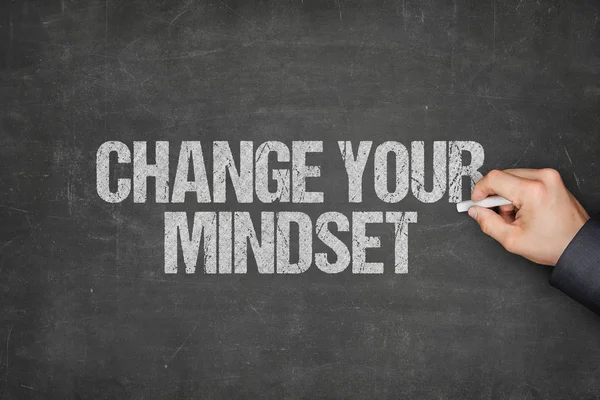 Businessman Writing Change Your Mindset On Blackboard — Stock Photo, Image