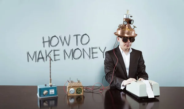 Hoe maak je geld tekst met vintage zakenman op kantoor — Stockfoto