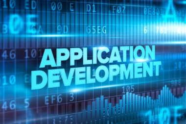 Applipacation geliştirme soyut kavram mavi metin mavi arka plan