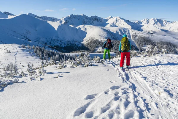 Pair of skiers in the winter in the mountains. — Stock Photo, Image