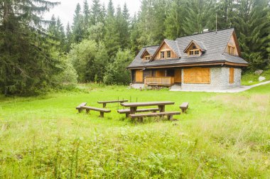 Evi ve bir yer orman arasında glade yangında tarafından oturmak