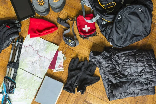 Preparation for packing the backpack. — Stock Photo, Image