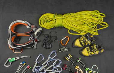 Traditional climbing - basic equipment of the climber. clipart