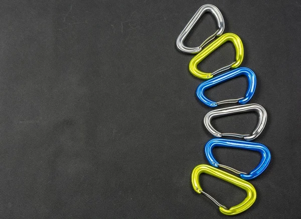 Colored carabiners for climbing with wire gate. — Stock Photo, Image