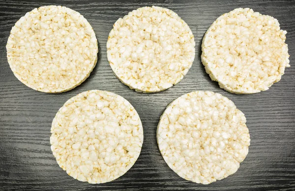 Olympic symbol formed of rice cakes.