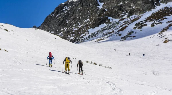 Strbske Pleso Slovakia March 2019 Group Skiers Quickly Goes Skiing — Stock Photo, Image