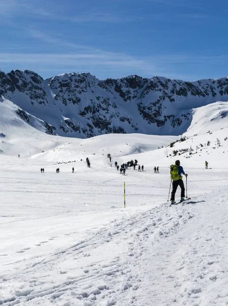 Zakopane - Bukowina Tatrzanska, Poland - March 30, 2019: Skier during weekend trip in the valley in the mountains.