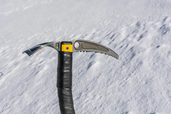 Ice Axe Pick Head Adze Shaft Wrapped Tape Background Snow — Stock Photo, Image