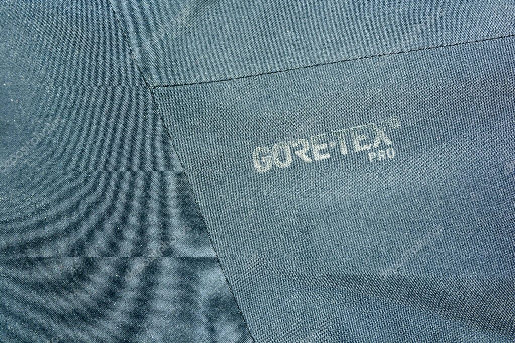 Niedomice, Poland - May 06, 2019: Material with waterproof membrane Gore-Tex Pro.