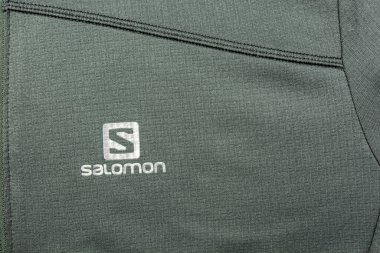 Niedomice, Polonya - 21 Kasım 2019: Fransız Salomon firmasının dış giyim endüstrisinden logotype.