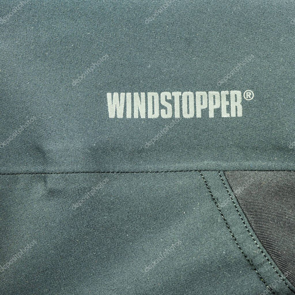 Niedomice, Poland - November 21, 2019: Windstopper logo on softshell fabric.
