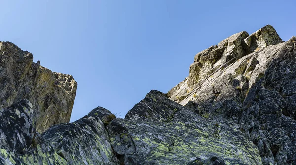 Metal Ladder Makes Easier Overcome Steep Good Grips Rock Step — Stock Photo, Image