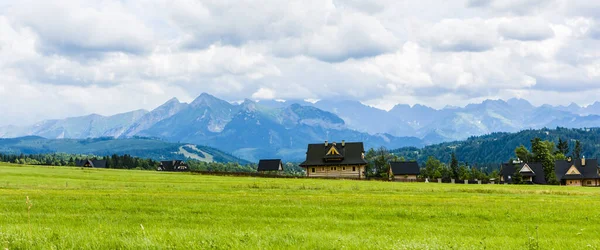 波兰沙尔纳戈拉 2019年7月9日 绿色空地旁边的木制住宅 鞑靼山 — 图库照片