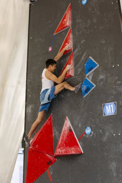 Zakopane Polônia Setembro 2019 Campeonato Europeu Bouldering Representante Polonês Lutando — Fotografia de Stock