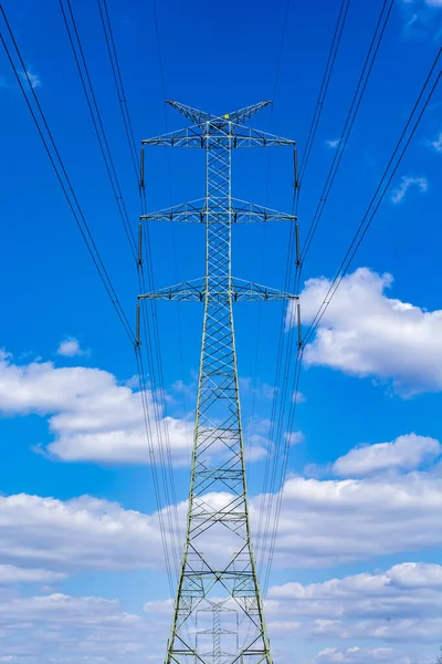 Transmisión Energía Eléctrica Poste Línea Alimentación Torre Transmisión Eléctrica Alta — Foto de Stock