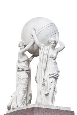 Statues of nymphs carrying the earth's sphere isolated on a whit clipart