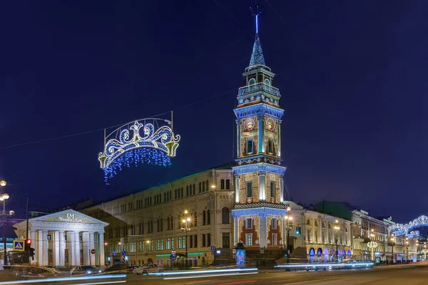 Nevsky Prospect με Αγία Πετρούπολη πόλη Δούμα στο Χριστουγεννιάτικο άρρωστος — Φωτογραφία Αρχείου