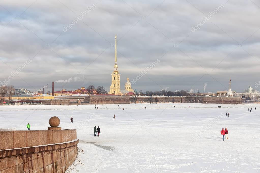 River Neva, Peter and Paul Fortress in the winter, Saint Petersb