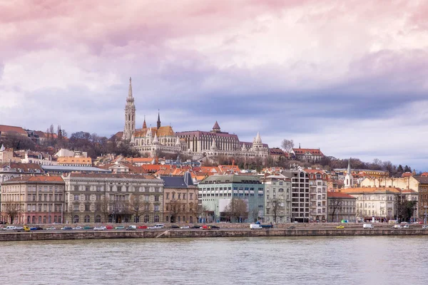 Budapest Vista Del Lado Buda Con Castillo Buda San Matías — Foto de Stock