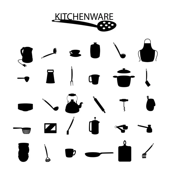 Ícones de utensílios de cozinha no fundo branco — Vetor de Stock