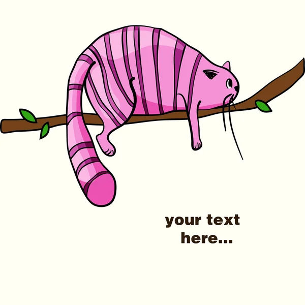 Perezoso rosa gato colocación en la rama — Vector de stock