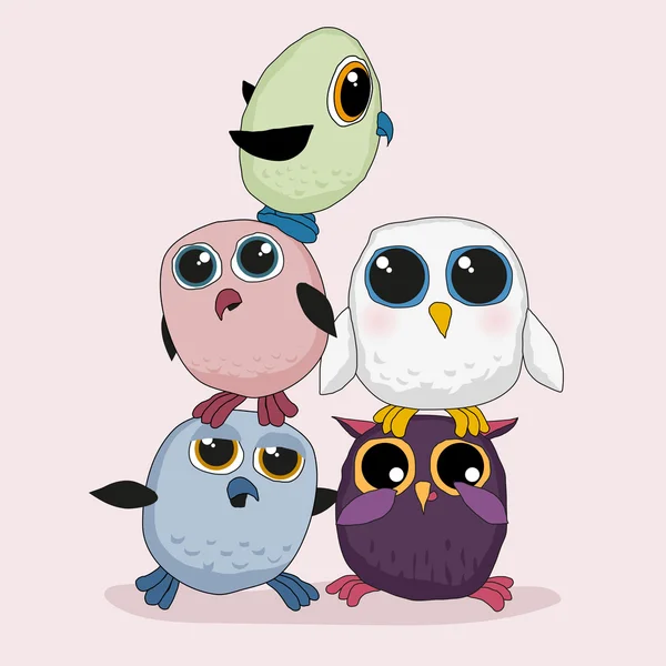 Group of cute young owls — Stock Vector