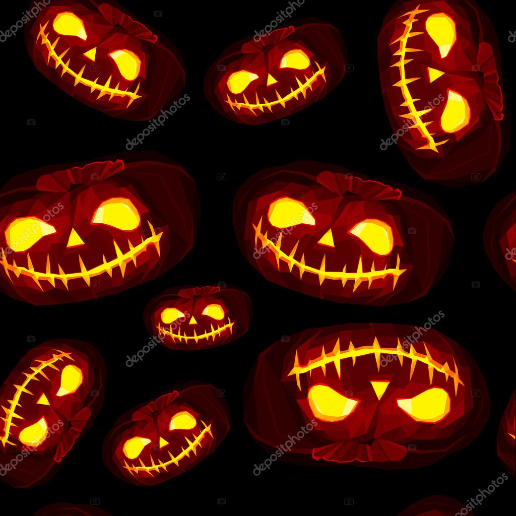 Citrouilles Halloween de basse poly avec visage éclairé