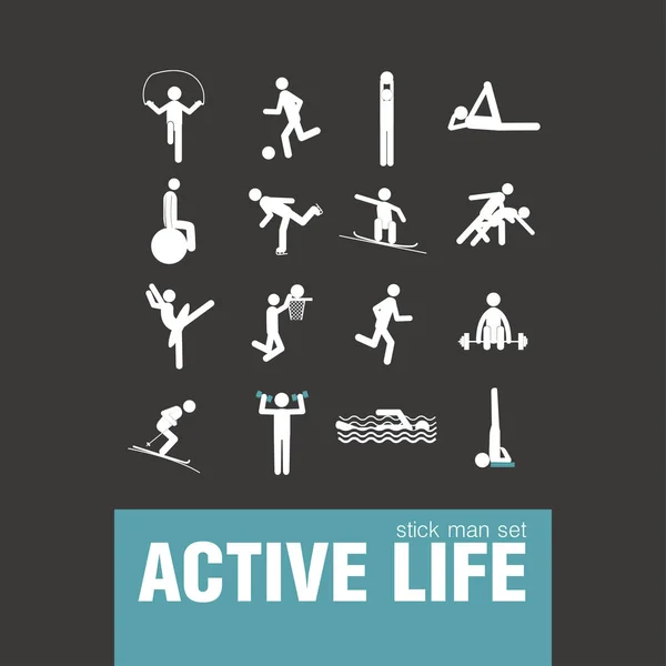 Active lifestyle stick man set — Stock Vector